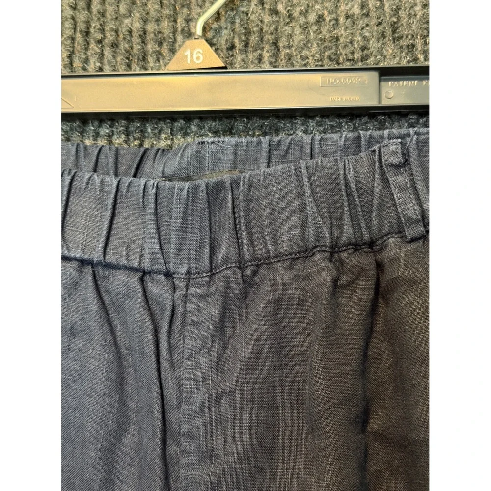 Quince Navy Black 100% European Linen Wide Leg Elastic Waist Pants XL High Rise